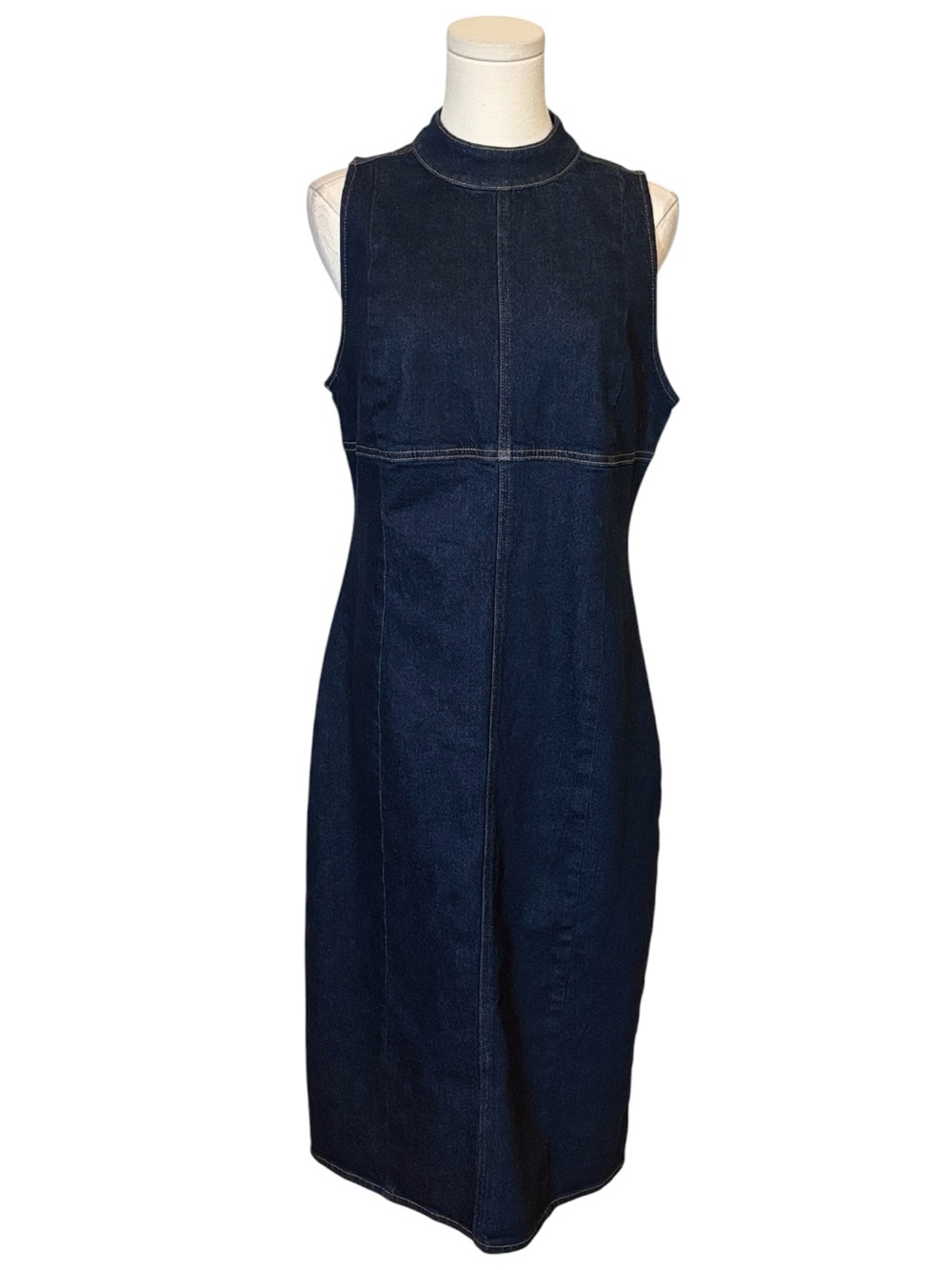 NWT Calvin Klein Dark Wash Sleeveless Denim Sheath Dress Size Large